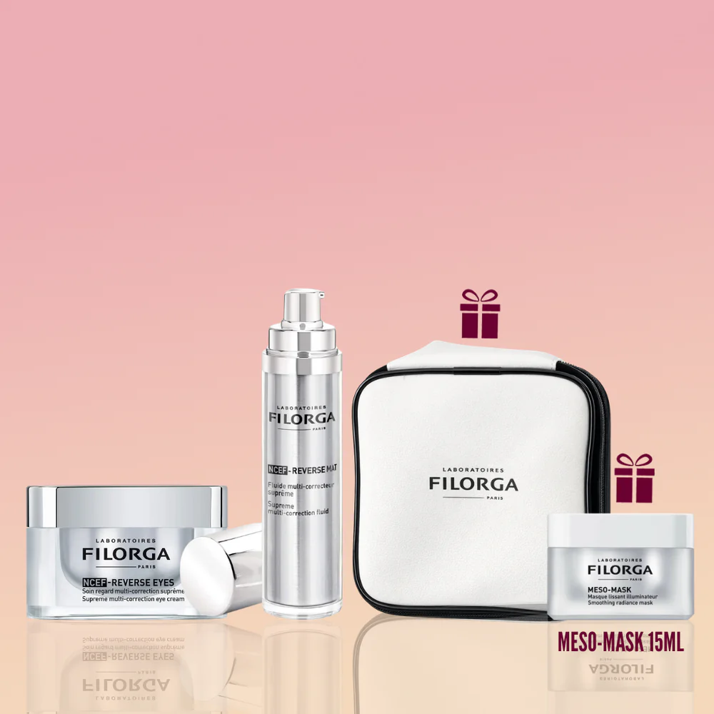 FILORGA NCEF REVERSE MAT – FLUIDE RÉGÉNÉRANT SUPRÊME 50 ML + NCEF REVERSE EYES 15ML=TROUSSE+ MESO-MASK 15 ML OFFERT